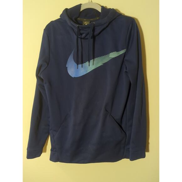 Mens Nike Dri Fit Navy Blue Hooded Sweatshirt Size Medium Multi Color Swoosh - Picture 5 of 5